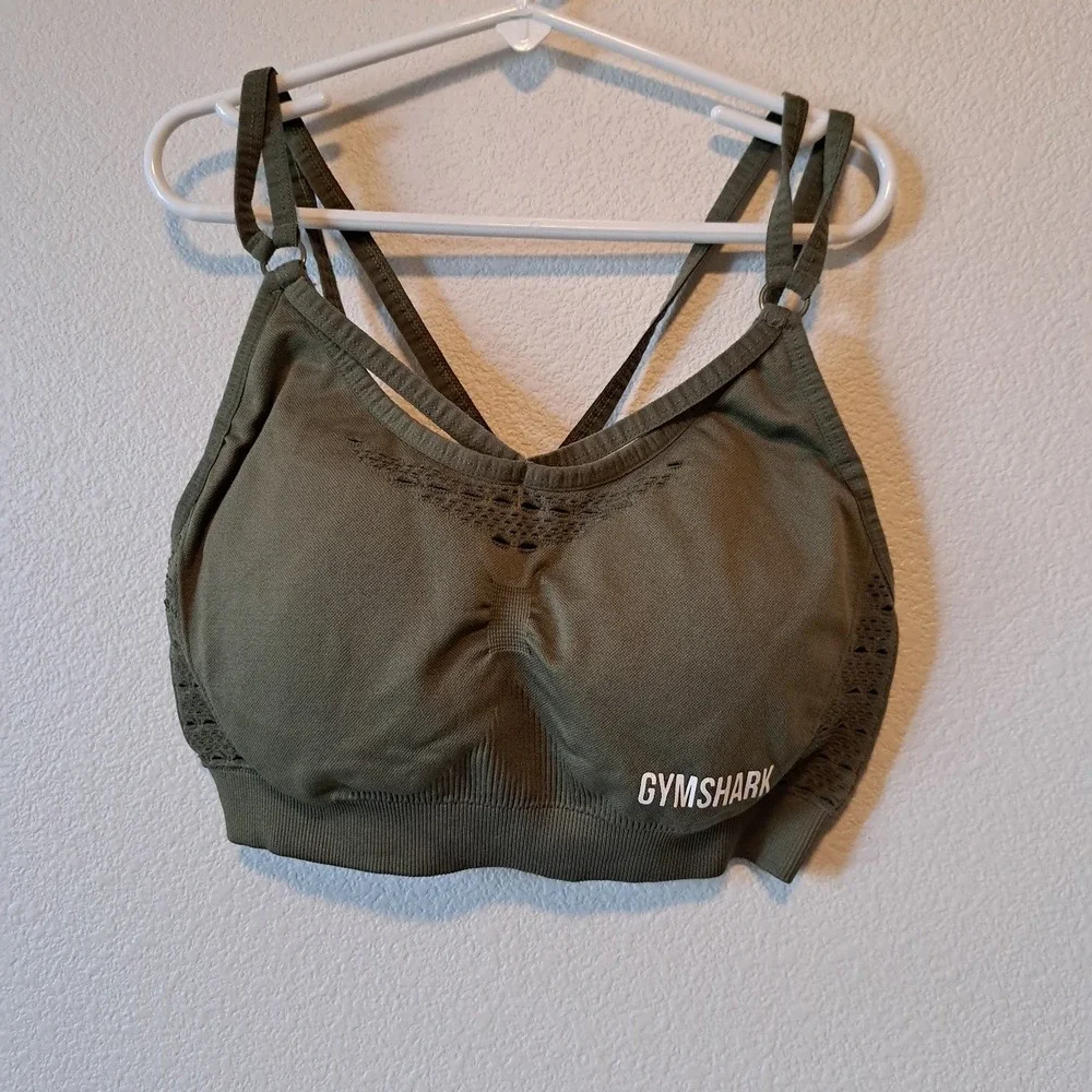Gymshark Energy+ Seamless Sports Bra Olive Green Strappy Back Size Medium